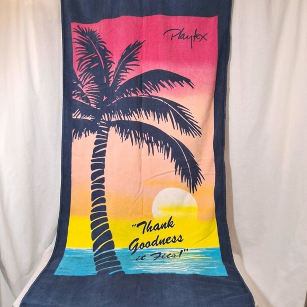 Vintage‎ 1980s Playtex Promo Beach Towel Tropical Sunset Palm Tree 60x30